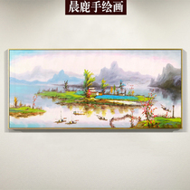 Light luxury hand-painted oil painting modern living room sofa background wall decorative painting porch landscape painting Jiangnan water town painting