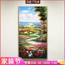 European-style hand-painted oil painting porch decorative painting Villa living room aisle hanging painting pure hand-made vertical landscape painting
