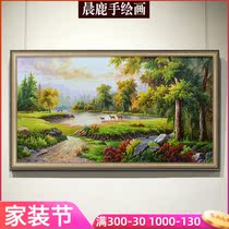 European living room decoration painting hand-painted oil painting auspicious five deer cornucopia sofa background wall hanging painting landscape painting