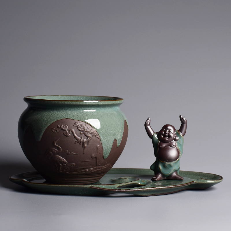 Chinese wind brother up POTS ceramic creative combination bonsai home green plant pot large plant pot