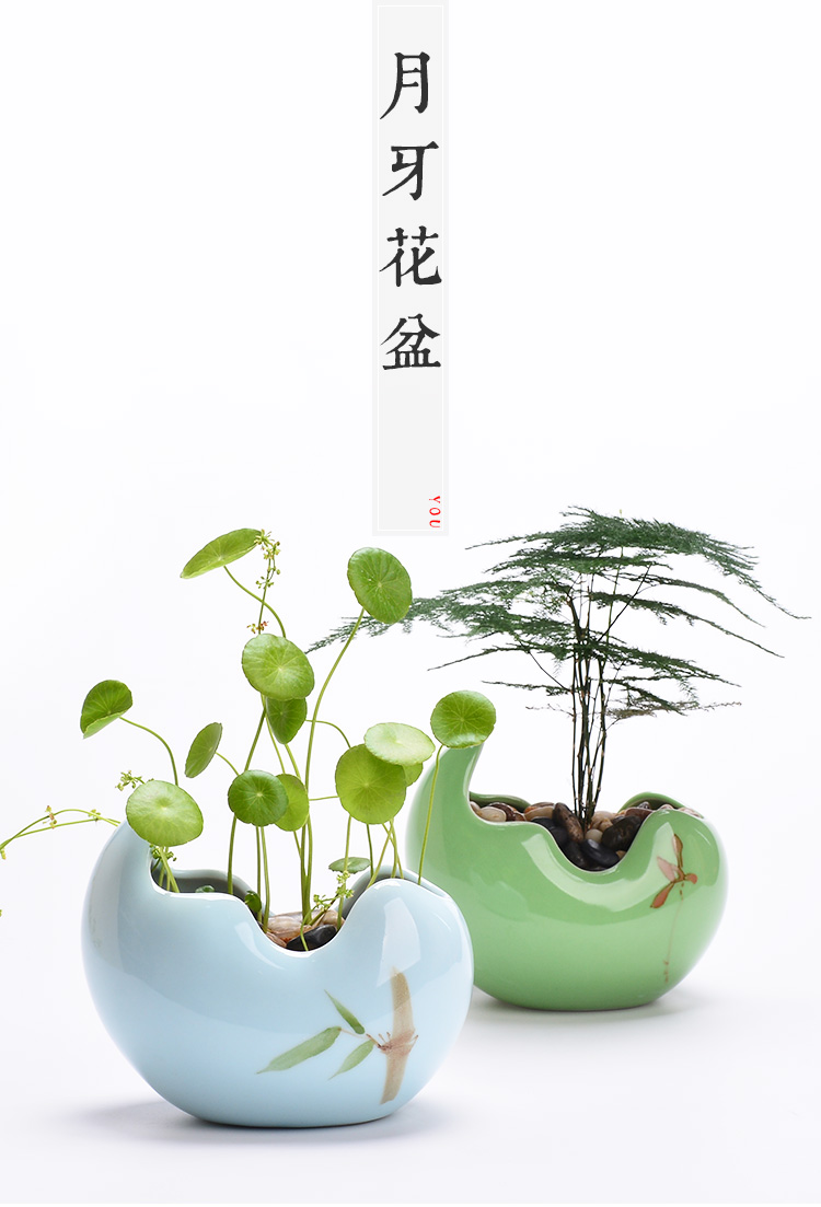 Creative move celadon hydroponic vessel aquatic plant bowl lotus money plant daffodils copper grass special pot ceramic flower pot