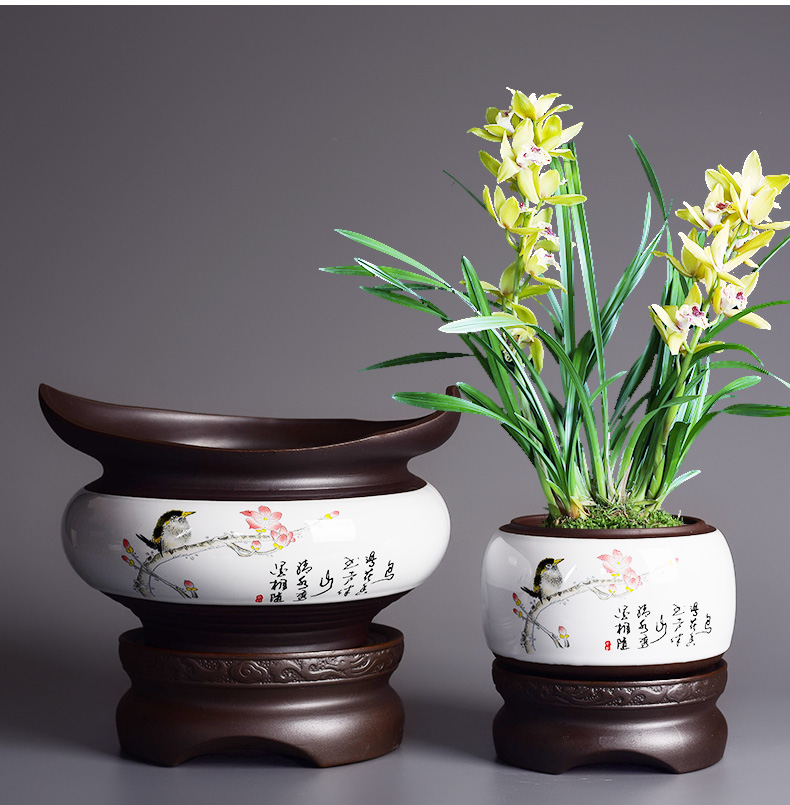 Creative ceramics with tray clivia money plant bracketplant special butterfly orchid orchid basin automatic suction couch potato flower pot