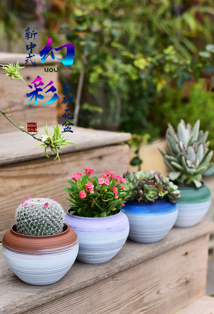 Indoor home sitting room office desktop green plant pot pot, ceramic breathable violet arenaceous coarse pottery flowerpot more meat