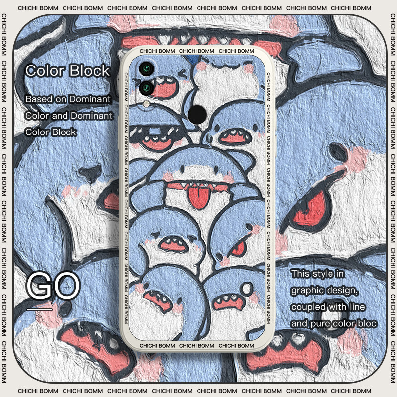 Oil painting small shark suitable for Huawei Honor 8x mobile phone protection shell lens full package 8x cover liquid silicone anti-fall full bag edge male section Tide Soft Shell Honor Simple Frosted Creativity Brief straight side