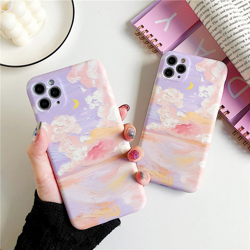 Art Oil Painting Stars Apply Apple 11 Mobile Phone Protection Shell IphoneXR Creativity SE2 9 Personality 7 8plus Teenage Girl Hearts XS Dreamy 11ProMax Summer Silicone