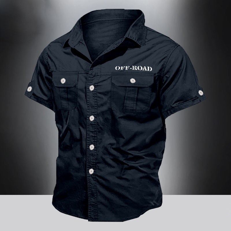 Cotton Work Shirt Short-Sleeved Men's Summer Slim Fit Pure Cotton Royal Blue with Pockets Double Pocket Military Style Casual Shirt Cotton Work Shirt Short-Sleeved Men's Summer Slim Fit Pure Cotton Royal Blue with Pockets Double Pocket Military Style Casual Shirt