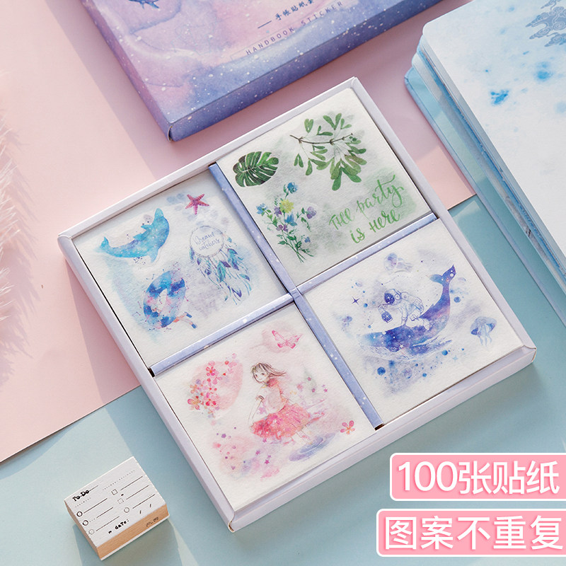 100 handbill sticker material suit small freshener teenage girl's hand account sticker decoration small pattern day style cute super cute cartoon hand account tool retro character net red set of sticker stationery