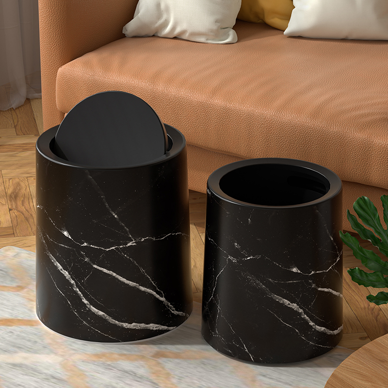 Large-Capacity Household Trash Can for Living Room, Kitchen, Office, and Bathroom, Simple New Retro Style with Faux Marble Pattern