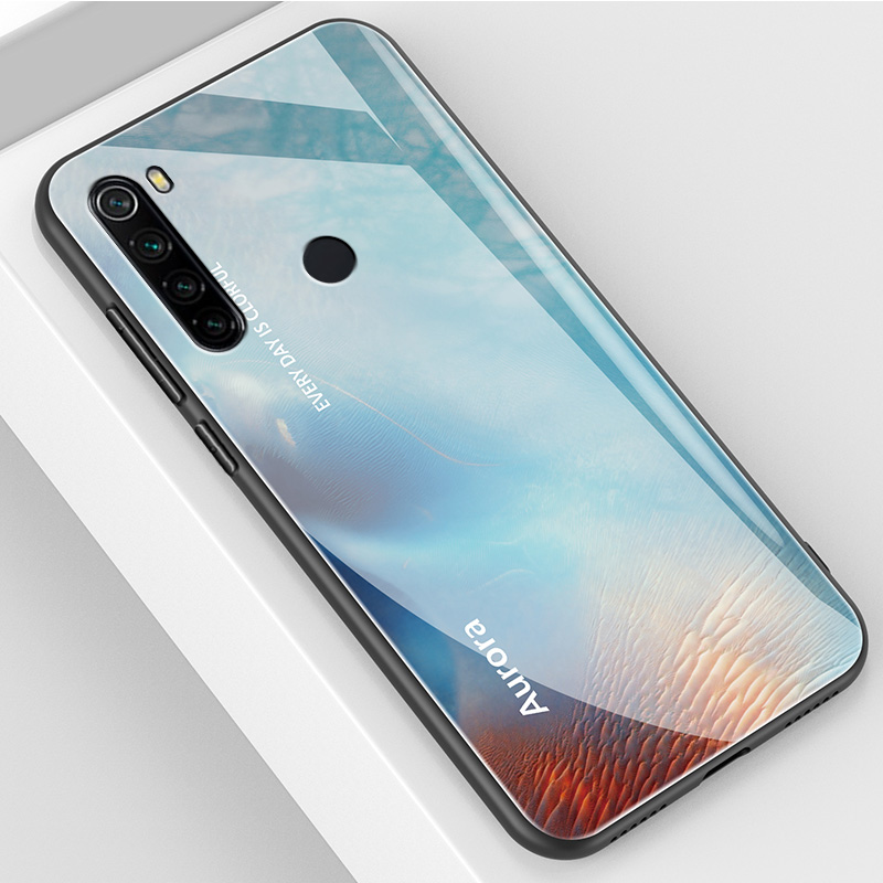 Red Rice Note8 & Water Wave BlueRed rice note8 Mobile phone shell Redmi   note8 pro Glass Protective shell redmi   not8por All inclusive Fall prevention ultrathin noto8 Soft and hard silica gel millet Shell men and women originality personality tide