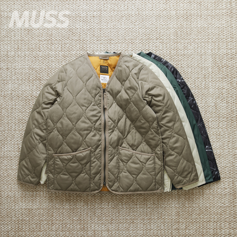 In Stock: Taion Military Zip V Neck down Military Quilted Lightweight Vintage down Jacket