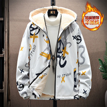 Boys lamb cashmere jacket autumn and winter boy thickened jacket 13 years old 15 handsome high school students windbreaker tide menswear