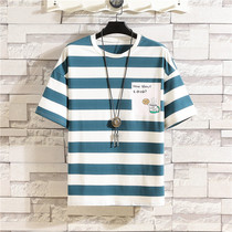 Boys striped short-sleeved T-shirt middle-aged boy 12-15-year-old base shirt summer pupils on clothes