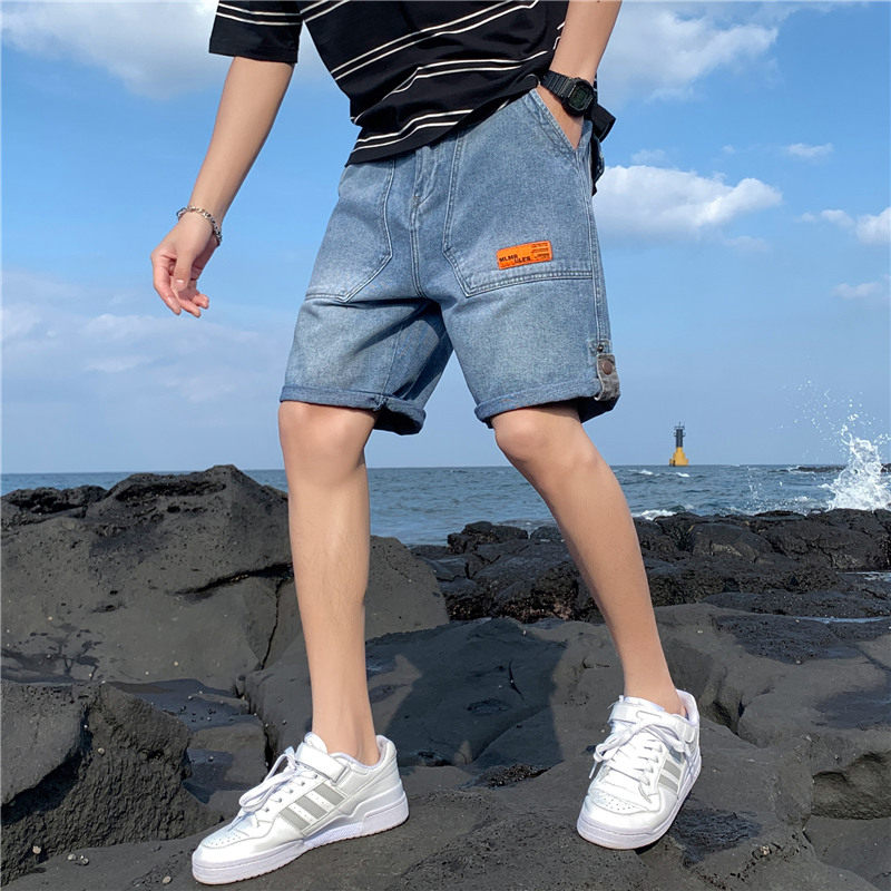 Boy denim shorts 2021 Summer clothing CUHK Scout big size casual mid pants thin foreign pie 50% pants man fat