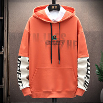 Mens big childrens loose sweater mens spring and autumn 2021 new 13-15 years old handsome hooded 16 junior high school students long-sleeved T-shirt