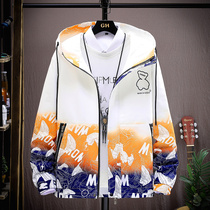 2022 new male great boy tide card jacket handsome 15 year old 13 spring autumn dress jacket man fat boy even hat blouse jacket