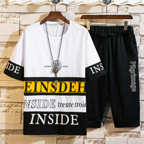 Fat Boy Short Sleeve T-Shirt Man 12-15 Year Old Boy Dress 14 Summer Fit 16 Student Pure Cotton Handsome Clothes A Suit