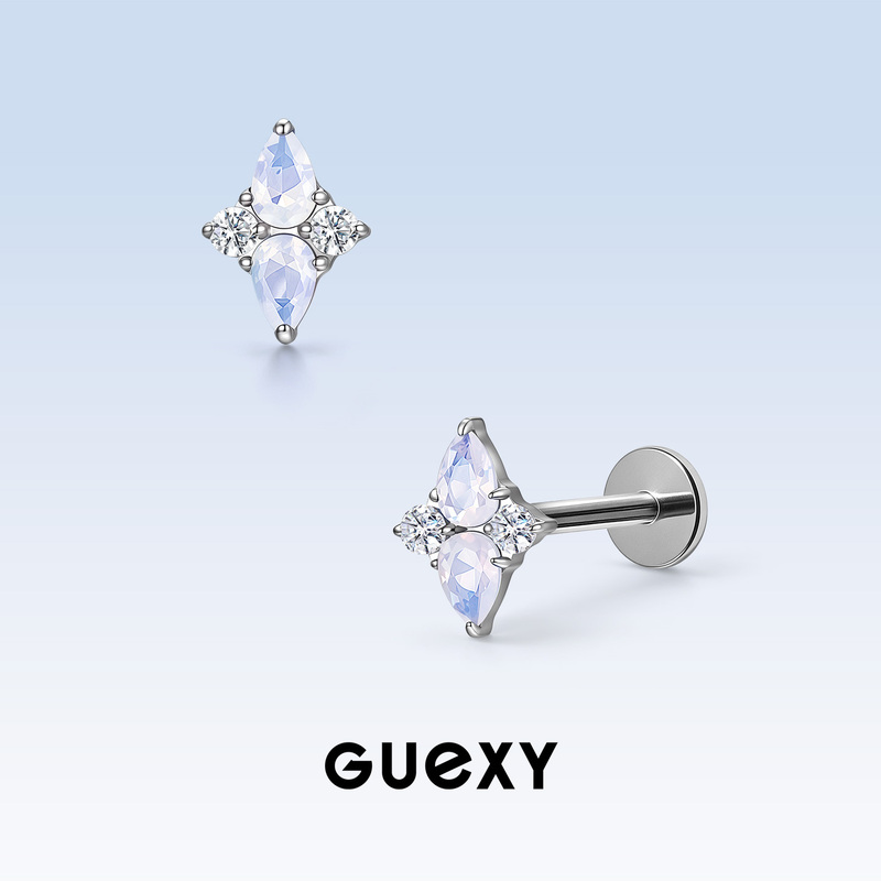 Titanium Alloy Earrings for Ear Piercing, Anti-Allergy, Internal Spiral, Diamond-Shaped, Four-Leaf Clover, Opal, Cochlear Bone Studs, Pure Titanium Ear Jewelry