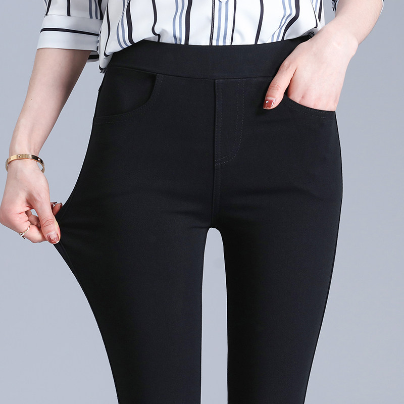 Elastic black pants women wear spring and autumn 2021 new high waist slim stretch pencil nine cigarette pipe pants women