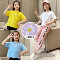 Girl T-Shirt Summer Foreign Air Pure Cotton CUHK Child Loose 9 Blouse 12 Year Old Girl Round-Neck Shirt Child Short Sleeve Compassionate
