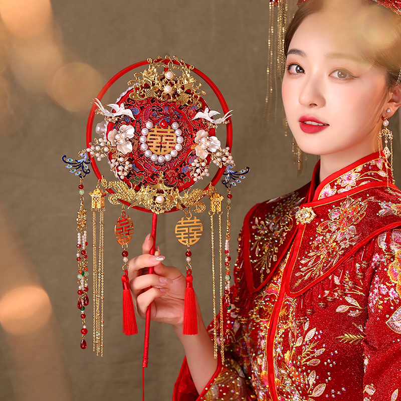 Chinese style group fan show and bridal knot wedding out of hand and wedding fan diy material bag decorated with ancient wind finished fan-Taobao