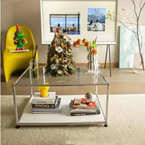 Net red stainless steel tea table small family type living room tea table rectangular tea table steel-made transparent glass living room edge a few