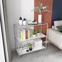 Nordic Ins Wind Metal Glass Show Shelf Light Lavish Minimalist Stainless Steel Lockers Side Cabinet Display Racks