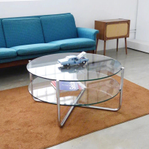 Medieval designer double layer tea table round tempered glass small family of metal stainless steel edge Several-ins Bauhaus