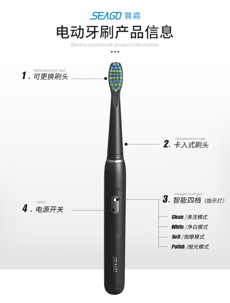 赛嘉 男士专用智能声波电动牙刷 40000/分 对抗烟酒牙 图12