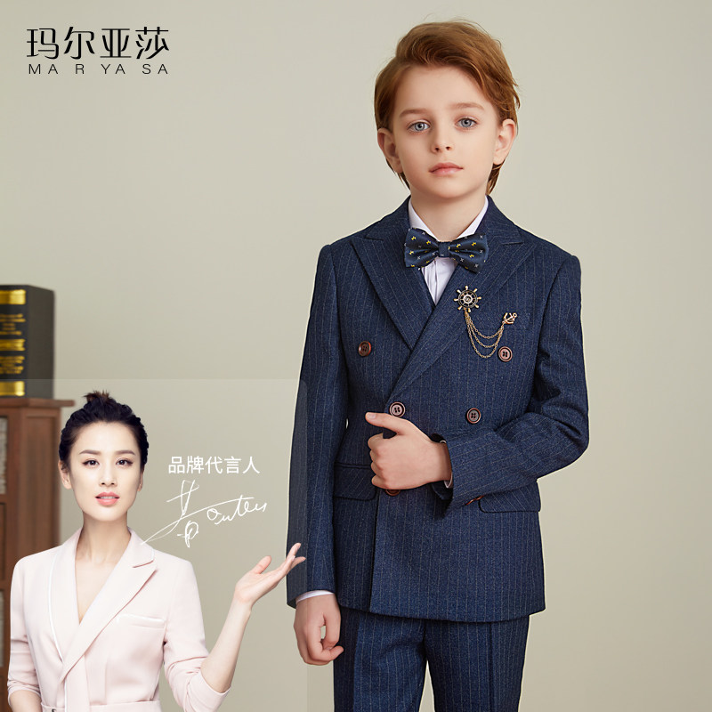 New children's dress suit boys suit double breasted small host costume striped handsome British suit