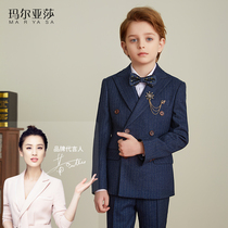 New kids dress set boys suit double-breasted little host show costume striped handsome British suit