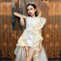 Princess Maryasha Princess Dress Girl Puffy Yarn Foreign Embroidered Mesh Skirt Host Catwalk Performance Childrens Dress Skirt