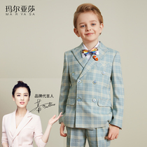 The new boys dress set for children hosts the performance of the suit check double-breasted suit piano flower child performance costume