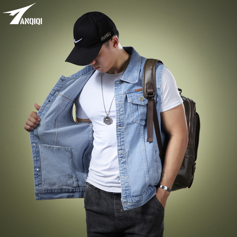 Spring American-Style High-End Denim Vest Jacket for Men, Outdoor Casual Workwear Sleeveless Lapel Vest Jacket Spring American-Style High-End Denim Vest Jacket for Men, Outdoor Casual Workwear Sleeveless Lapel Vest Jacket