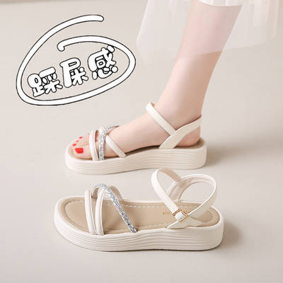 Girls' shoes, children's sandals, mid-sized kids Summer 2025 new style, versatile and elegant fairy style, paired with skirts and flip-flops for a stylish look
