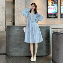 Pregnant Woman Spring Dress Dress Dress 2022 Spring Long Section Pure Cotton Lace Ocean Gas Mesh Red Fashion Tide Spring Dress Spicy Mother