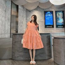 2021 summer new maternity dress fashion cotton and linen loose large size short-sleeved summer pregnant skirt tide mom