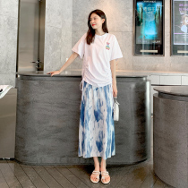 Pregnant woman summer clothing suit out of fashion slim fit T-shirt Summer pure cotton small child casual half body dress Two sets damp