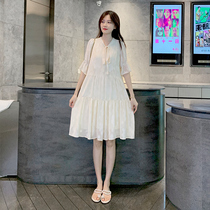 Pregnant Woman Summer Clothing Dress Dress 2021 Summer Snow Spinning Super Fairy Fashion Little Fresh Little Summer Dress Spicy Mother