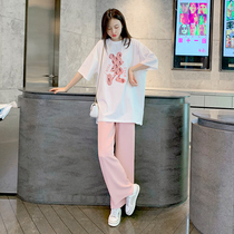 Pregnant woman summer clothing suit out of fashion Slim Fit Tshirt Summer Pure Cotton Small Summer Leisure two sets of damp