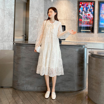 Pregnant woman Spring and autumn one-piece dress 2022 Spring and autumn new long style Lace Ocean Gas Net Red Fashion Autumn Spicy Mother Out Skirt