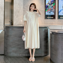 Pregnant woman summer dress dress with dress length pure cotton doll collar French style little fresh cover with spicy mother High summer dress