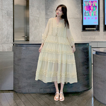 Pregnancy Woman Dress Dress Dress 2022 Spring Summer Korean Edition Long snow-spinning Ocean Super Fairy over knee loose Belly Skirts