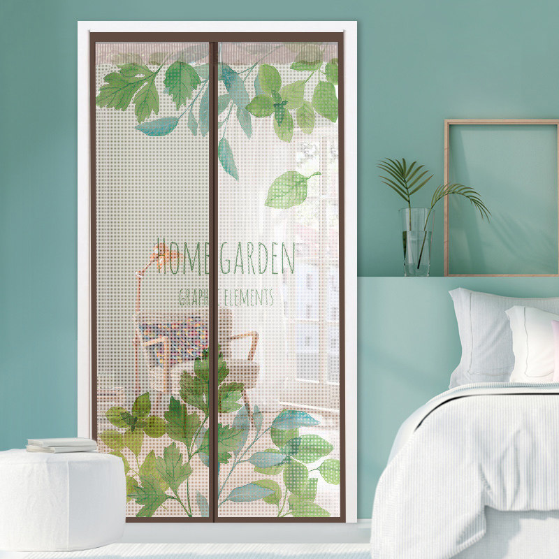 Anti-mosquito door curtain Velcro new full magnet strip free punching self-priming summer green leaf anti-fly screen window partition screen curtain