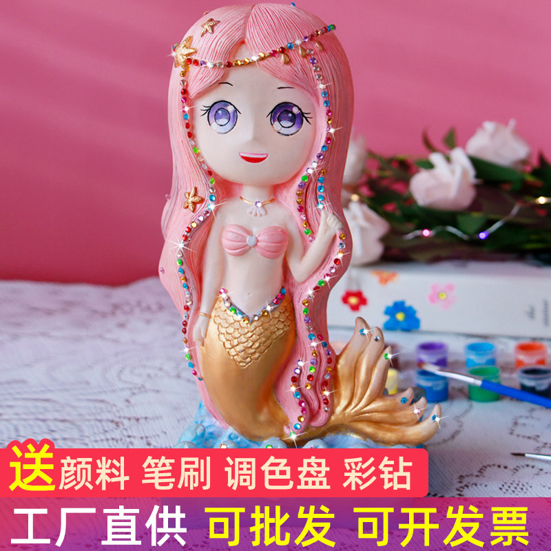 Children's handmade toy plaster doll painted diyy make on color white embryo pendulum glue stall piggy bank