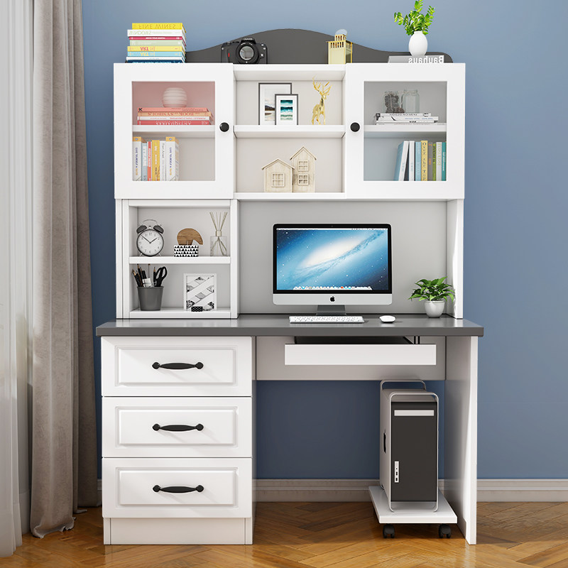 Desk bookshelf combination simple computer desktop desk home white bookcase desk integrated children's learning writing desk