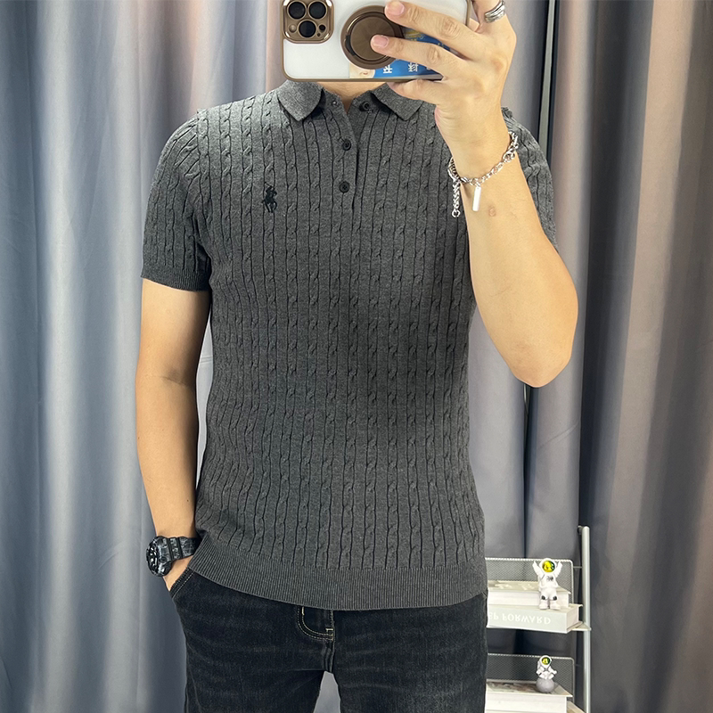 Summer New Men's Trendy Brand Polo Collar Embroidered Short-Sleeved Sweater Casual Inner Knit Half-Sleeve Base Shirt Summer New Men's Trendy Brand Polo Collar Embroidered Short-Sleeved Sweater Casual Inner Knit Half-Sleeve Base Shirt
