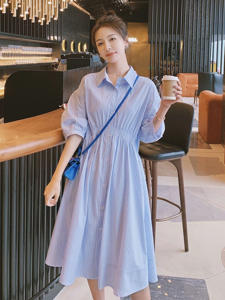 2021 Pregnant women's summer clothes fashion Korean version of the third trimester go out mesh stitching shirt breastfeeding dress trendy hot mom