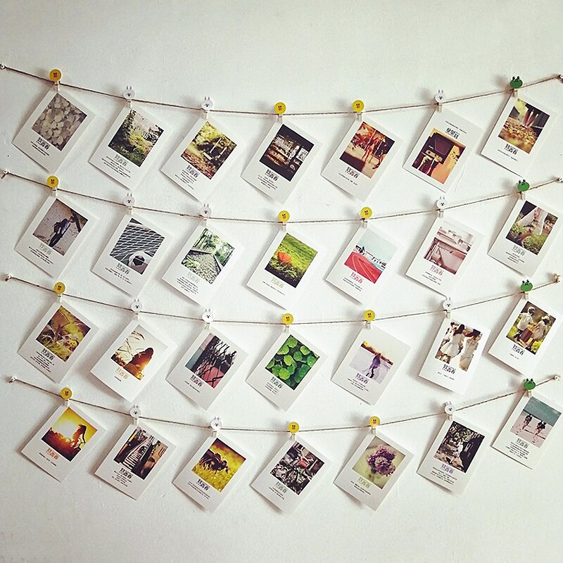 Creative Hemp Rope Grid Photo Wall with a High-End Feel, Decorative Clips for Hanging Polaroid Background Boards and Photo Clips