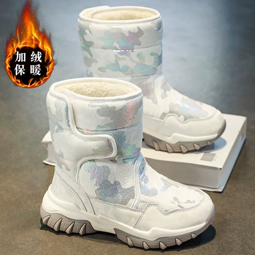 Зимняя детская обувь, белые флисовые высокие сапоги, подходит для подростков