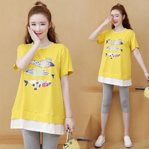 Pregnant Women summer top 2020 fashion set out two-piece loose dress short sleeve spring summer T-shirt